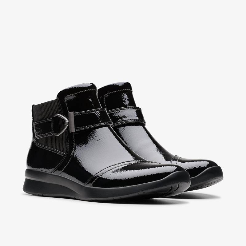 Black Crinkle Patent Clarks Ellowyn Strap | CLKS-85557