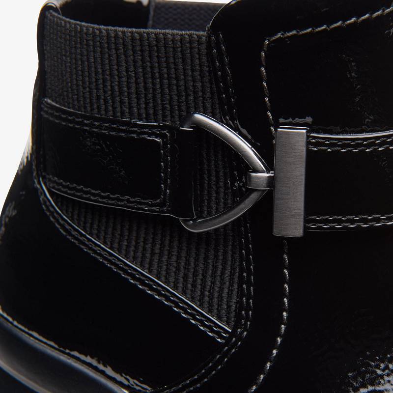 Black Crinkle Patent Clarks Ellowyn Strap | CLKS-85557