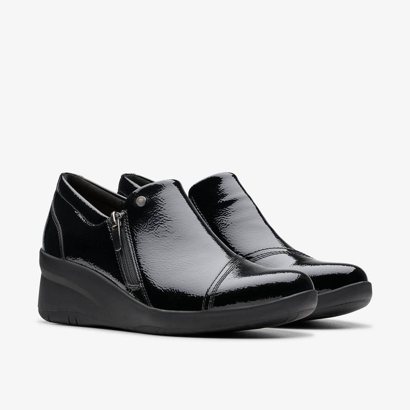 Black Crinkle Patent Clarks Suttyn Zip | CLKS-84726