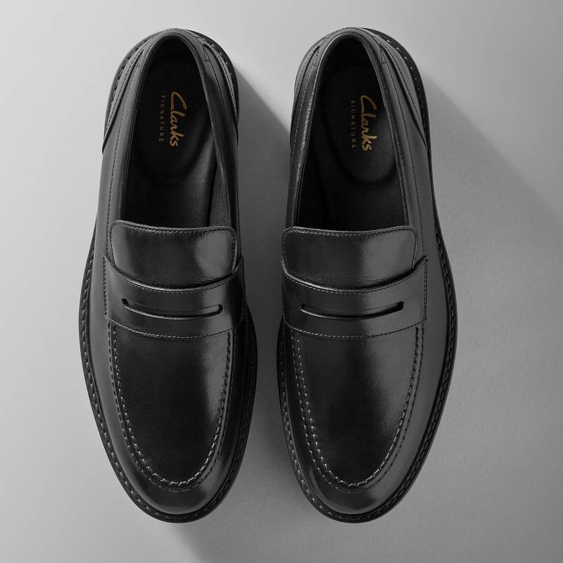 Black Leather Clarks Aldwin Step | CLKS-84301