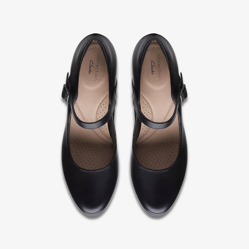 Black Leather Clarks Ambyr Shine | CLKS-85246