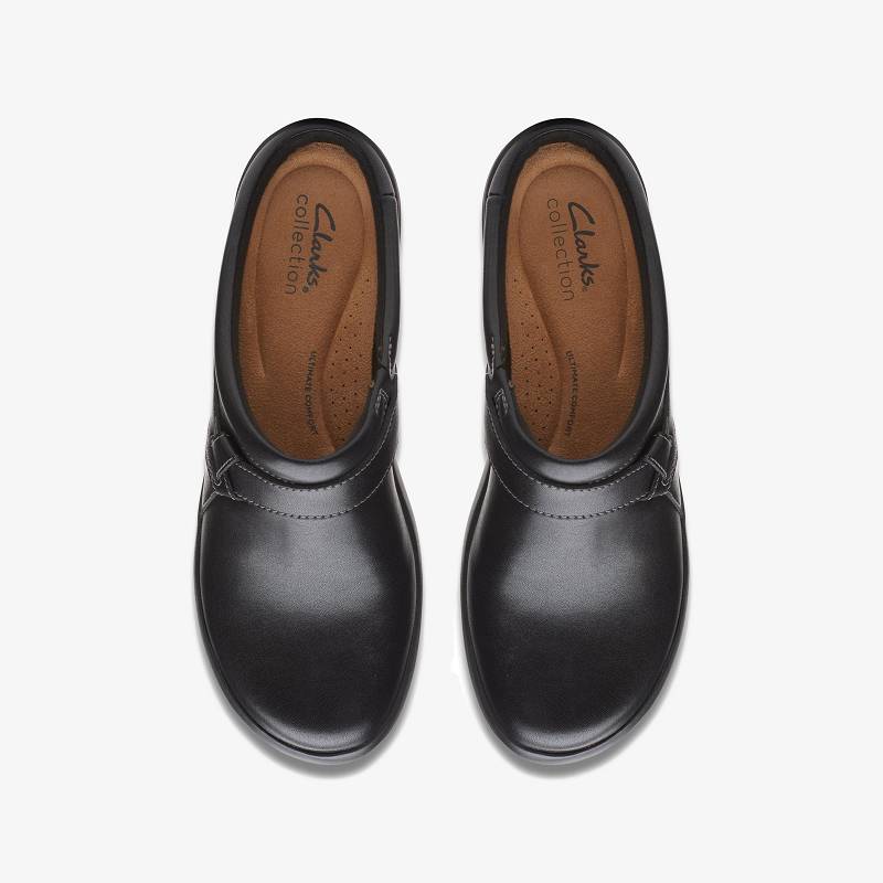 Black Leather Clarks Angie Mist | CLKS-84760