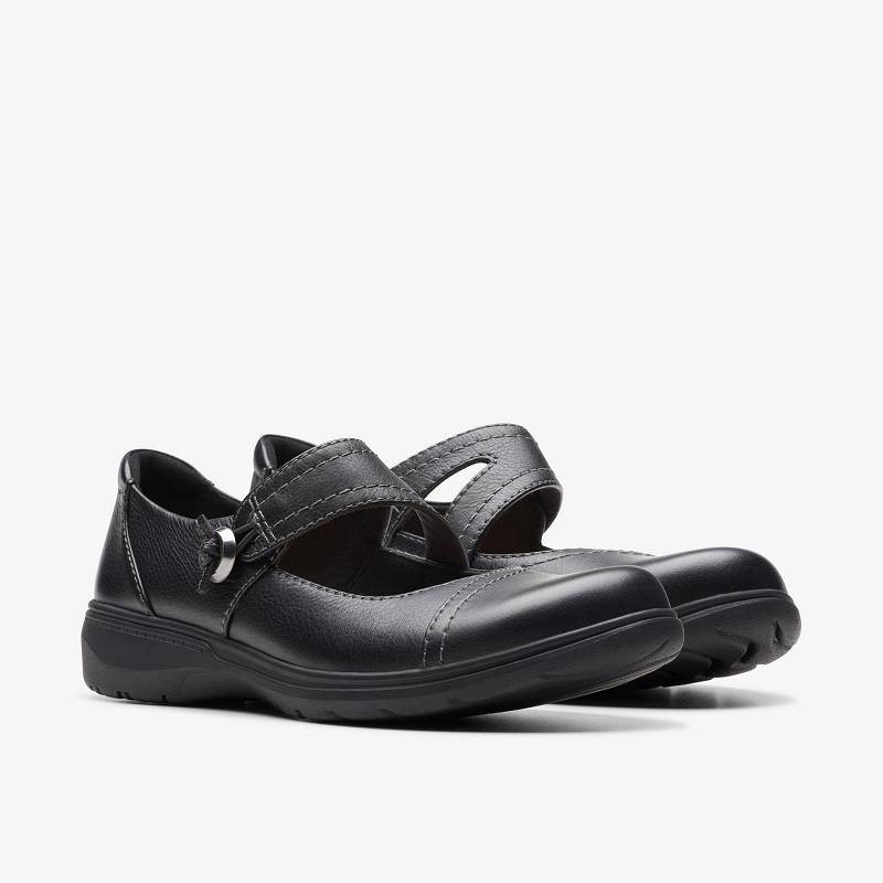Black Leather Clarks Carleigh Jane | CLKS-84786