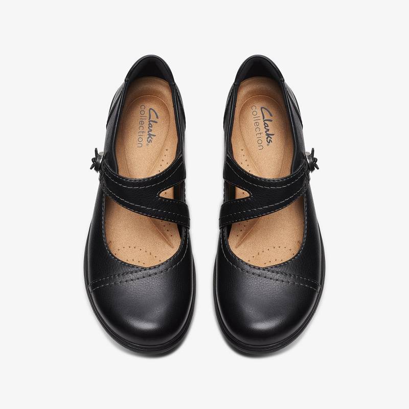 Black Leather Clarks Carleigh Jane | CLKS-84786