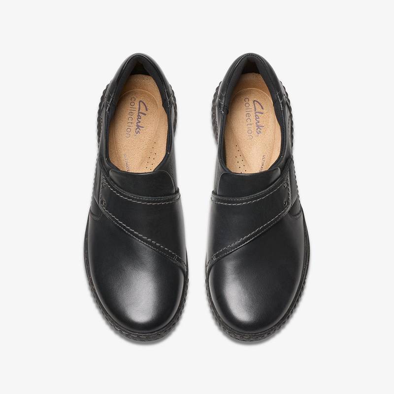 Black Leather Clarks Caroline Dalia | CLKS-85308