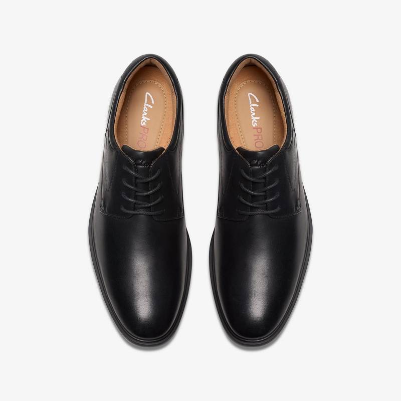 Black Leather Clarks Eldredge Plain | CLKS-84385