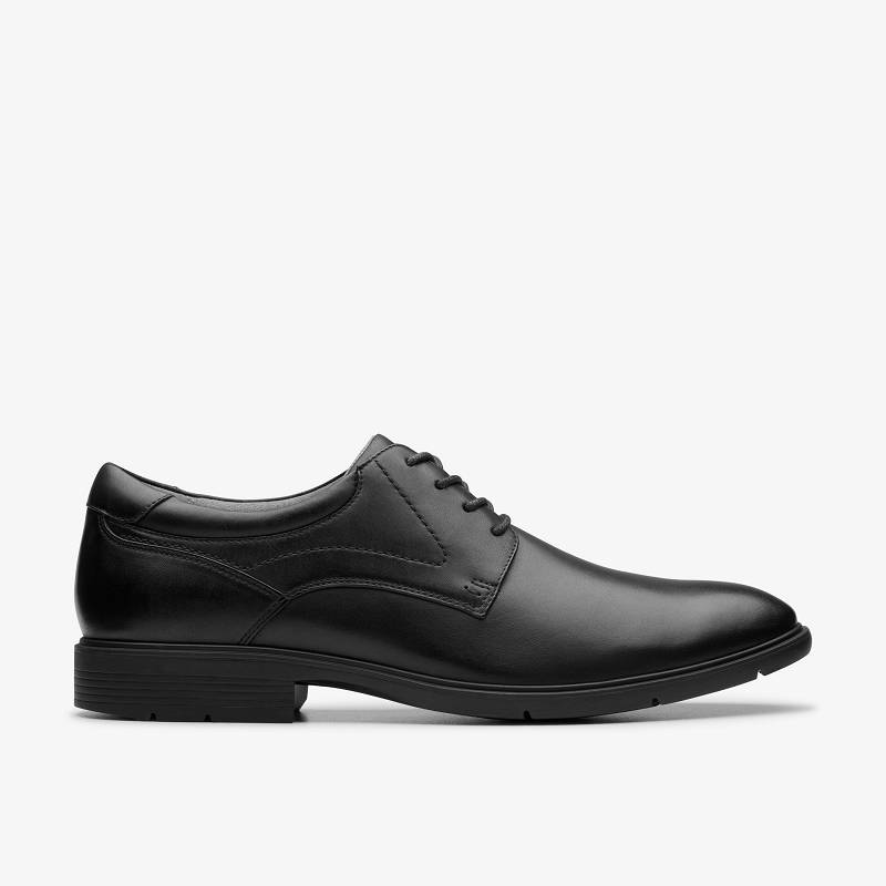 Black Leather Clarks Eldredge Plain | CLKS-84385