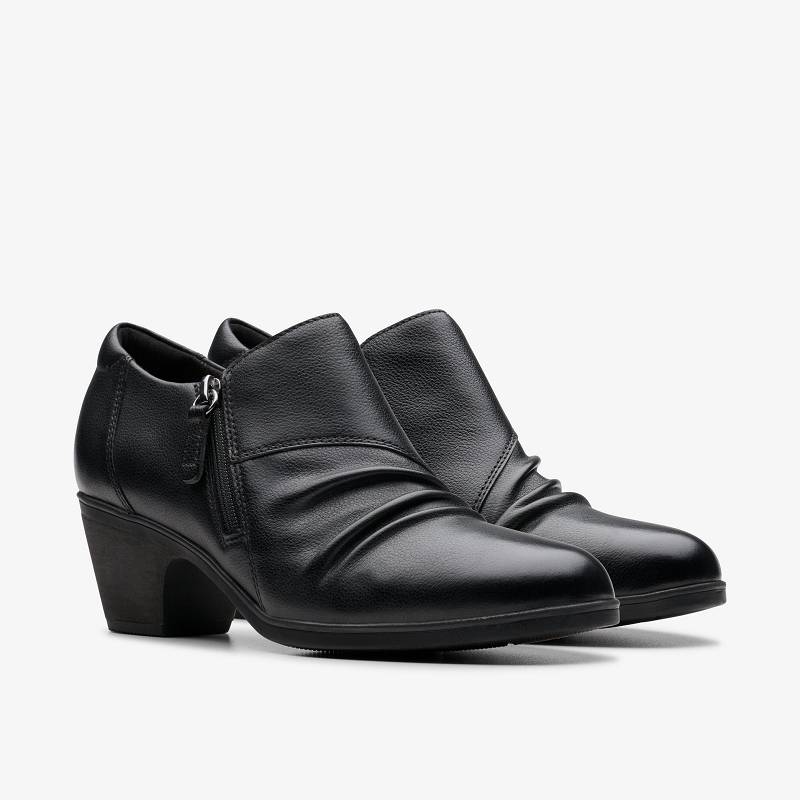 Black Leather Clarks Emily 2 Braley | CLKS-85538