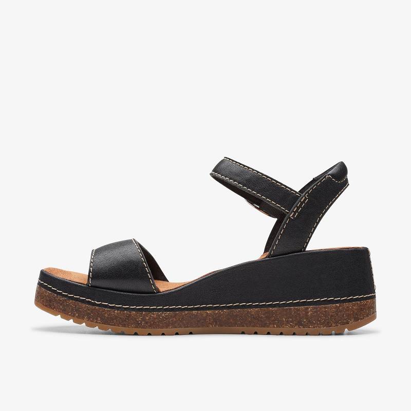 Black Leather Clarks Kassanda Lily | CLKS-84909