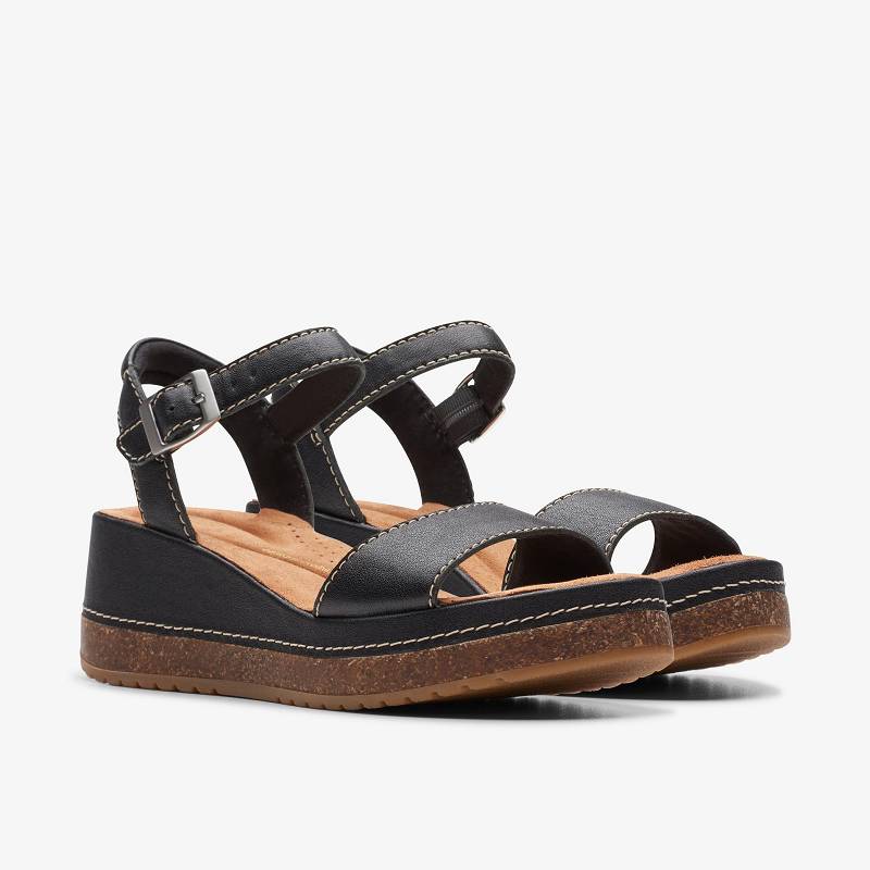 Black Leather Clarks Kassanda Lily | CLKS-84909