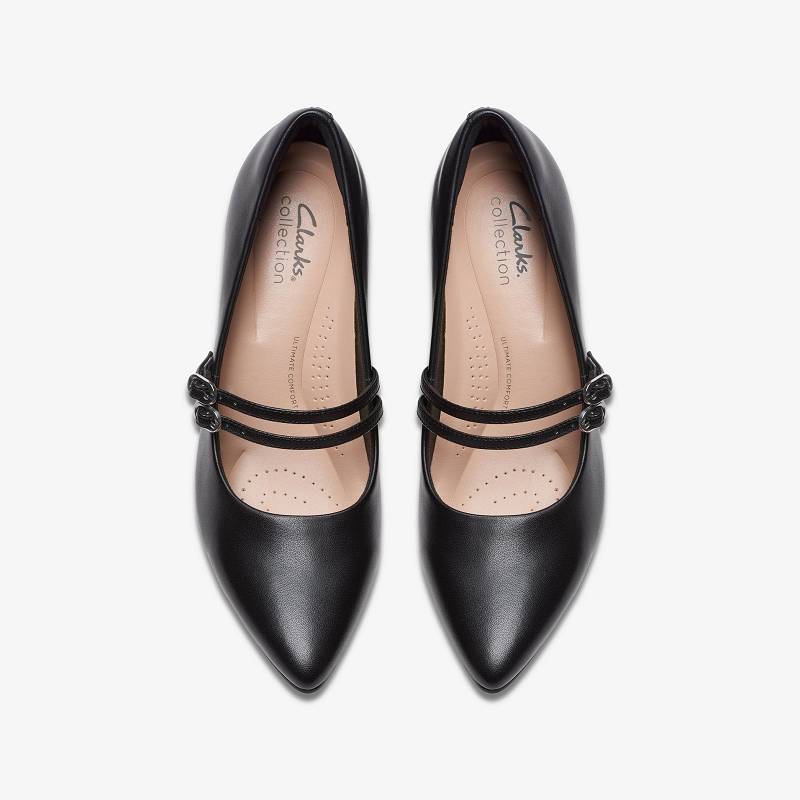 Black Leather Clarks Kataleyna Joy | CLKS-84990