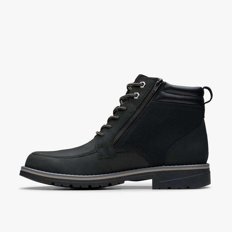Black Leather Clarks Morwell Zip | CLKS-84531