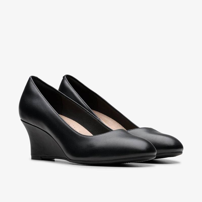 Black Leather Clarks Olivette Pearl | CLKS-84720