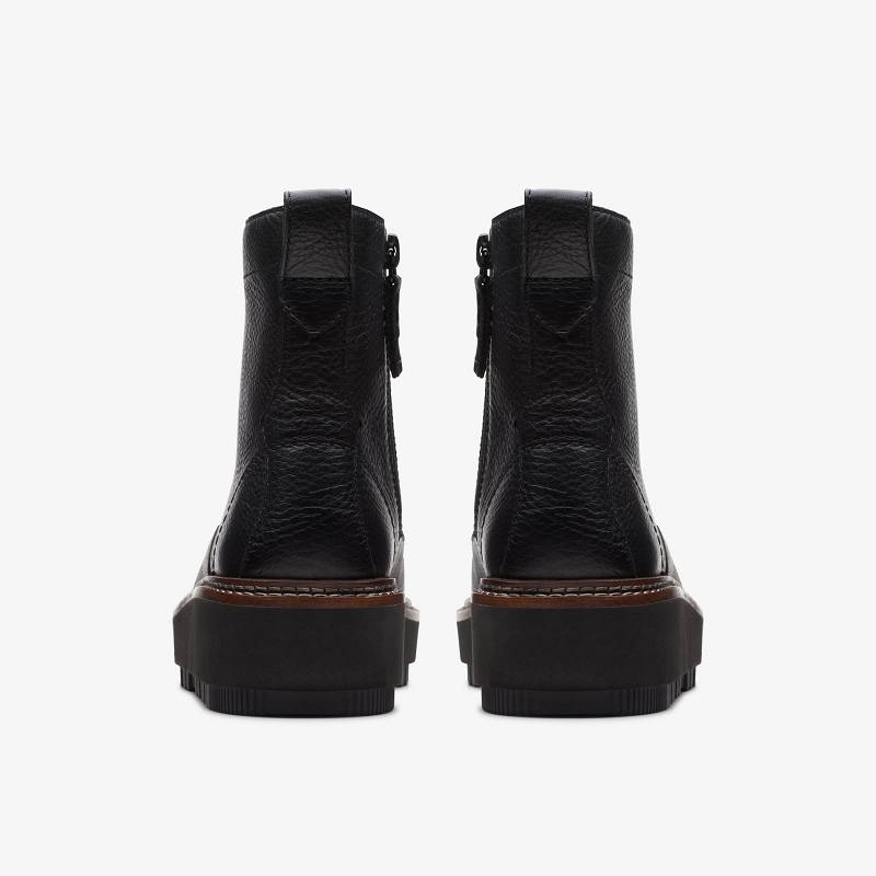 Black Leather Clarks Orianna Lace | CLKS-85569