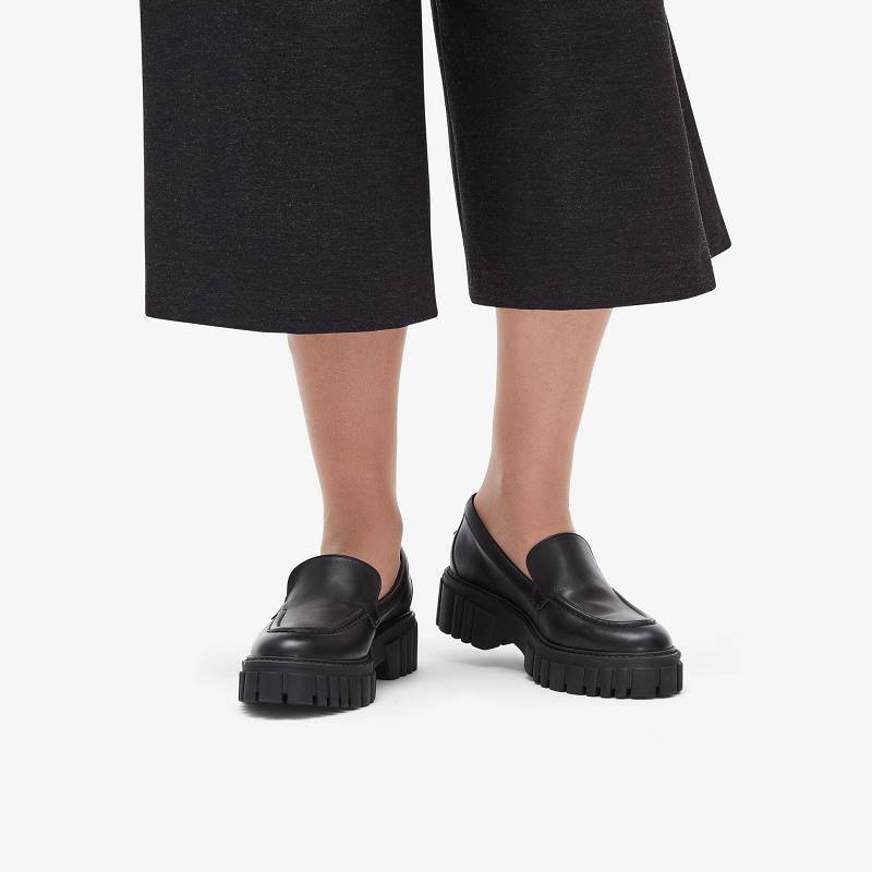 Black Leather Clarks Page Loafer | CLKS-84845