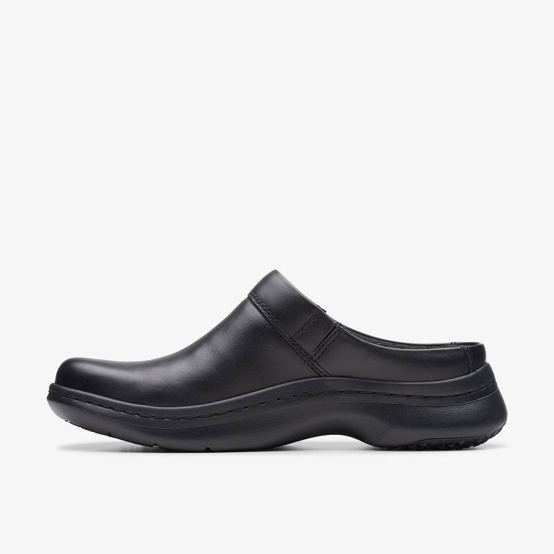 Black Leather Clarks Pro Clog | CLKS-84755
