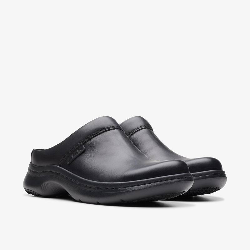 Black Leather Clarks Pro Clog | CLKS-84755