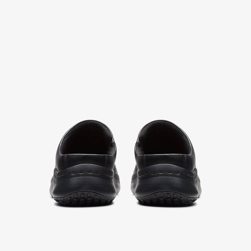 Black Leather Clarks Pro Clog | CLKS-84755