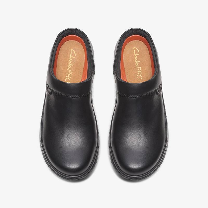 Black Leather Clarks Pro Clog | CLKS-84755