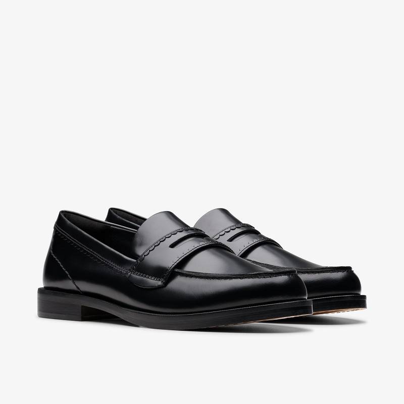 Black Leather Clarks Straven Edge | CLKS-85378
