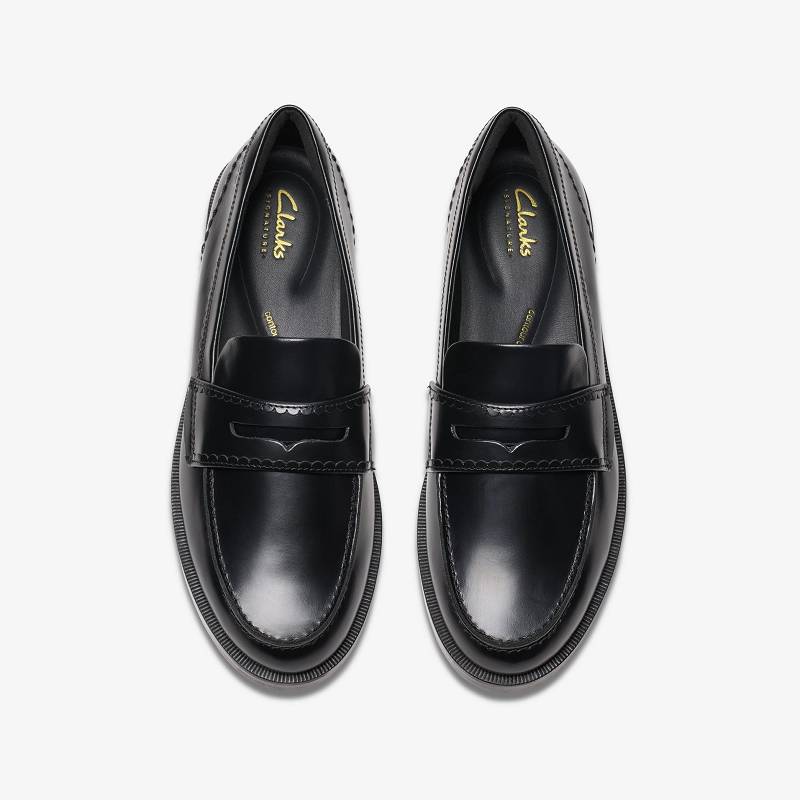 Black Leather Clarks Straven Edge | CLKS-85378
