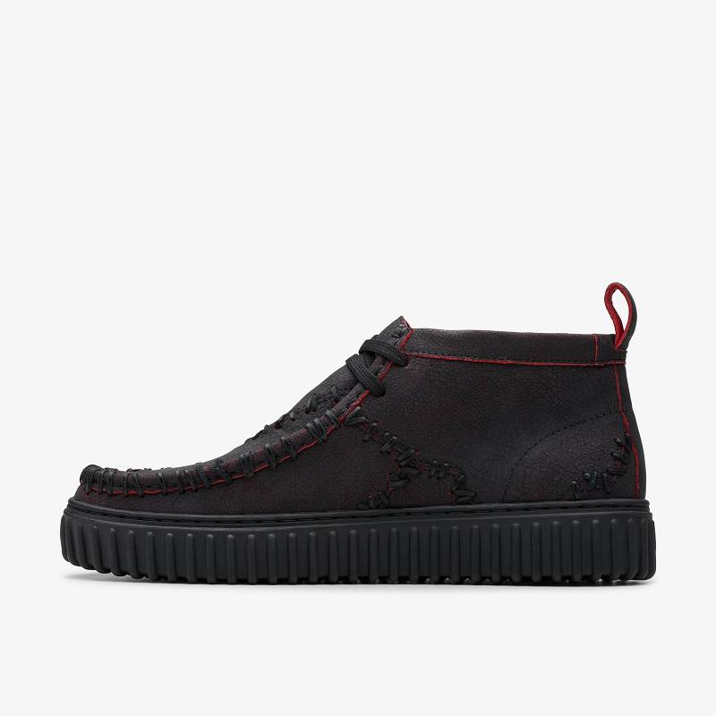 Black Leather Clarks Torhill Hallow | CLKS-84599