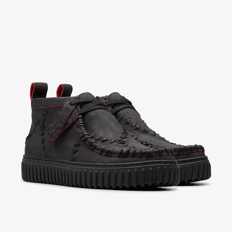 Black Leather Clarks Torhill Hallow | CLKS-85601