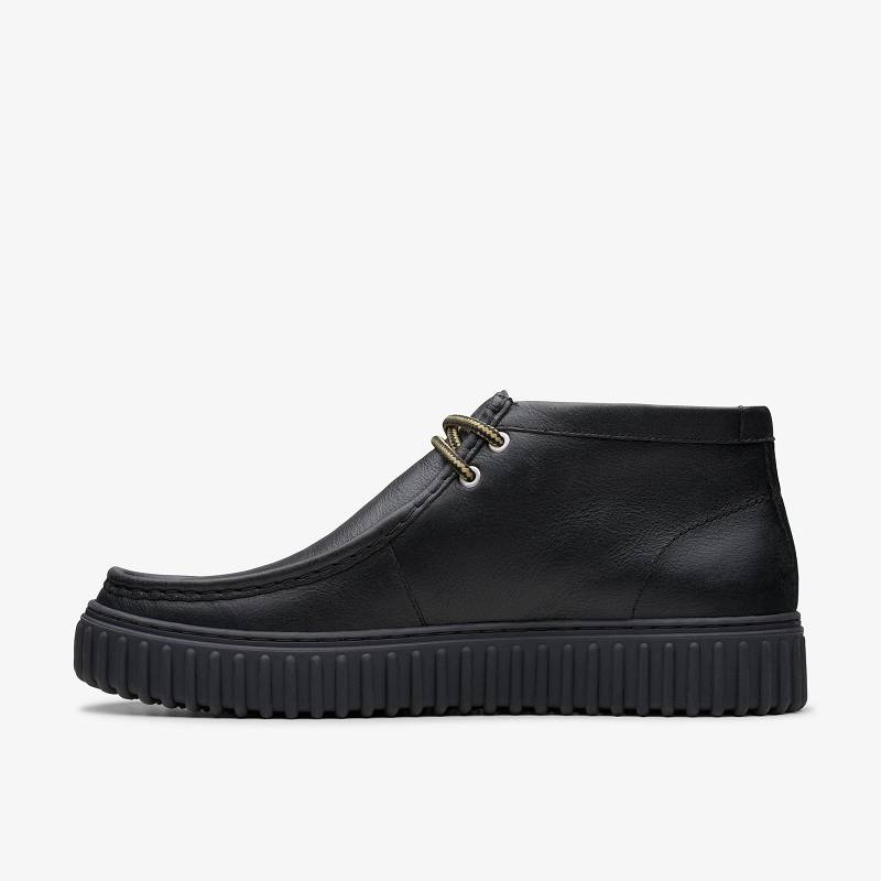 Black Leather Clarks Torhill Hi | CLKS-84625