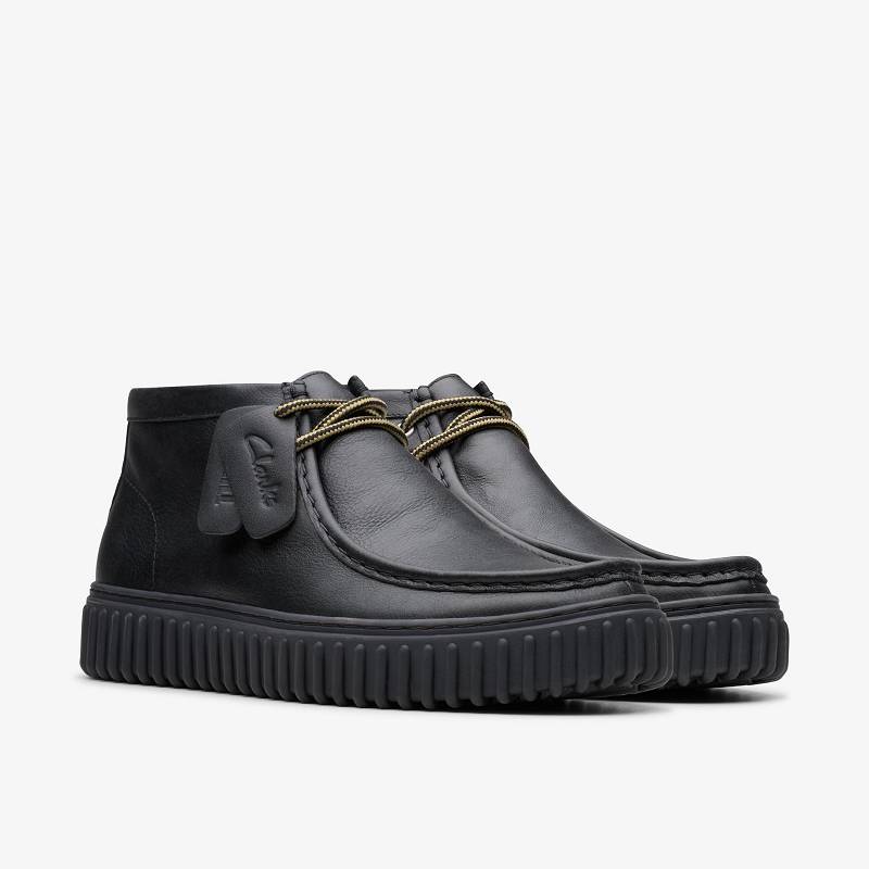 Black Leather Clarks Torhill Hi | CLKS-84625