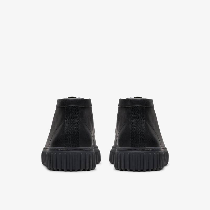 Black Leather Clarks Torhill Hi | CLKS-84625