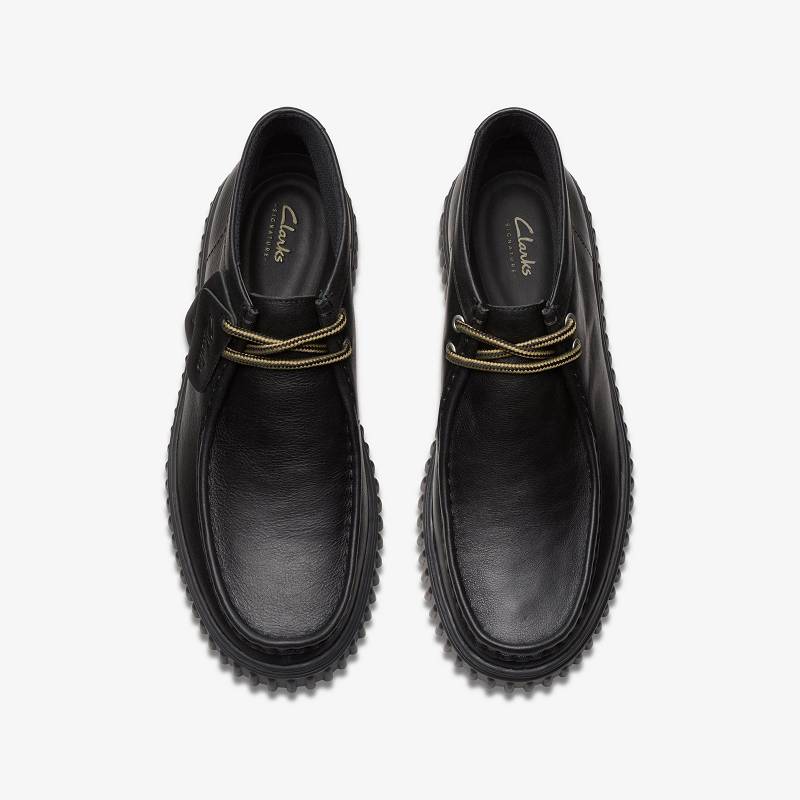 Black Leather Clarks Torhill Hi | CLKS-84625