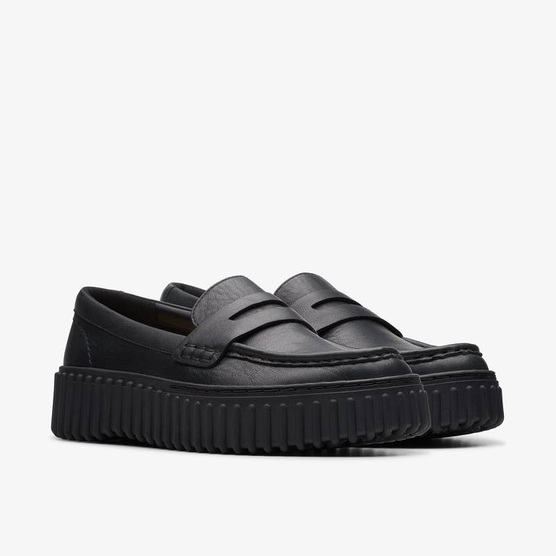 Black Leather Clarks Torhill Penny | CLKS-84810