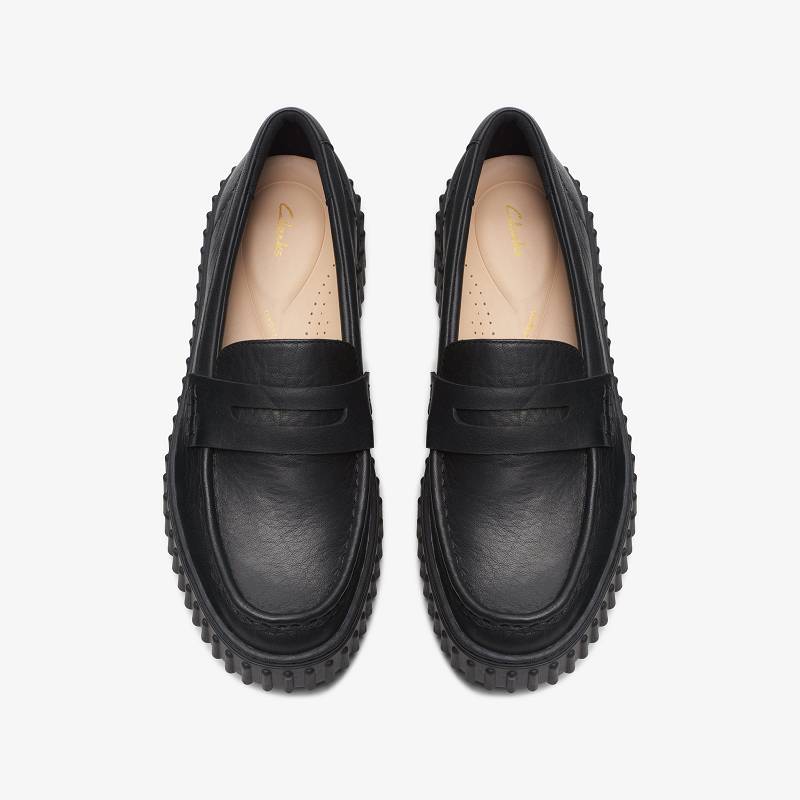 Black Leather Clarks Torhill Penny | CLKS-84810