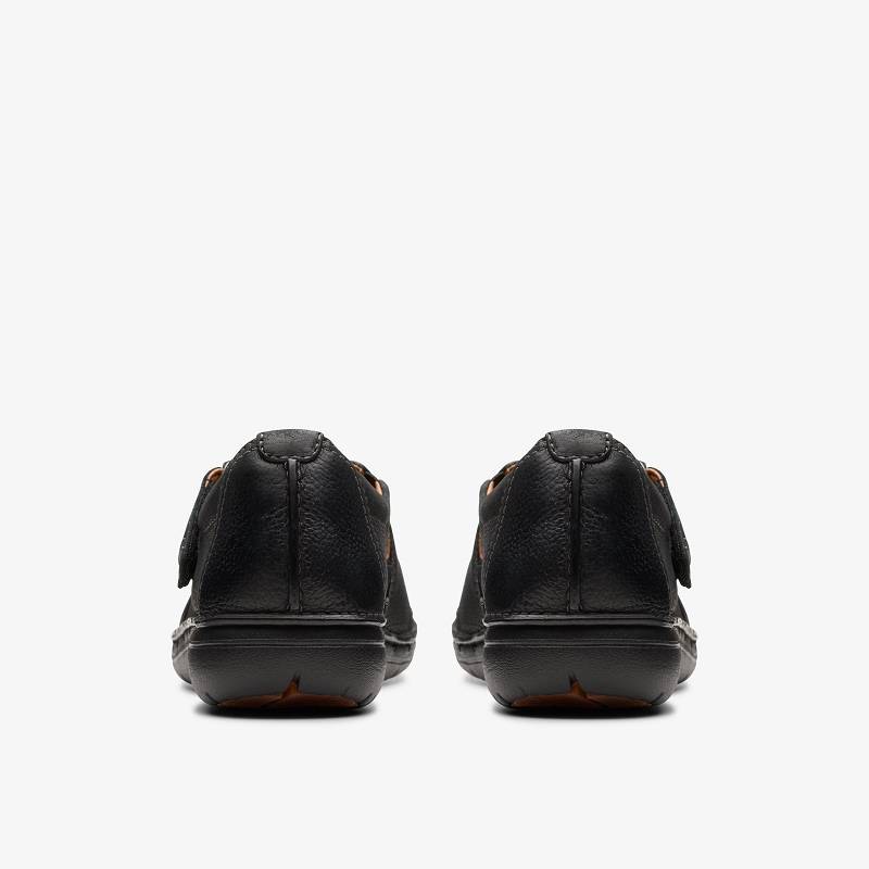 Black Leather Clarks Un Loop Strap | CLKS-85359