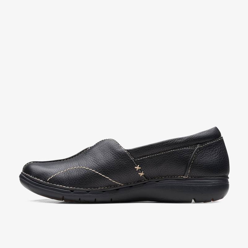 Black Leather Clarks Un Loop Stride | CLKS-84774