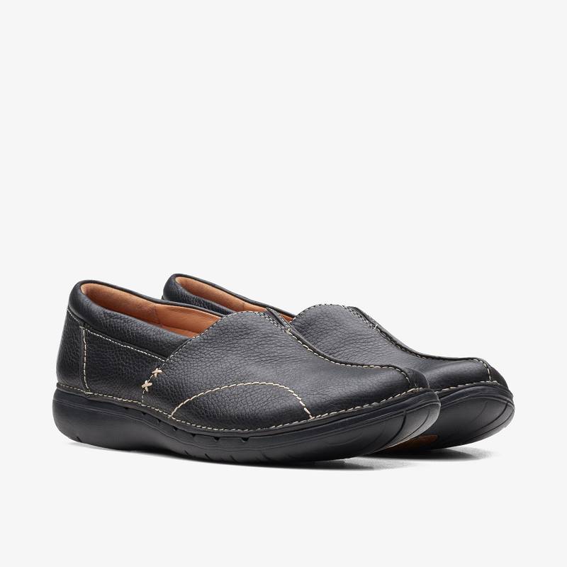 Black Leather Clarks Un Loop Stride | CLKS-84774