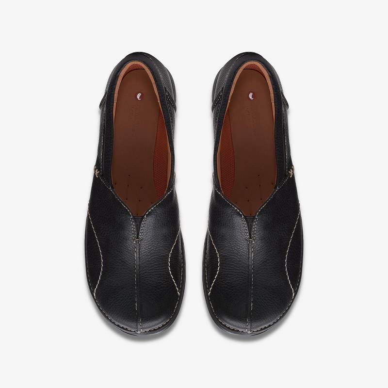 Black Leather Clarks Un Loop Stride | CLKS-84774