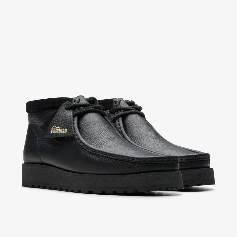 Black Leather Clarks Wallabee Scout | CLKS-84582