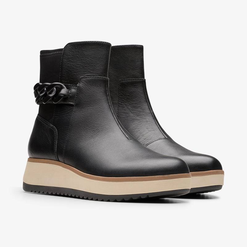 Black Leather Clarks Zylah Rose | CLKS-85495
