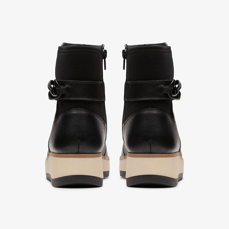 Black Leather Clarks Zylah Rose | CLKS-85495