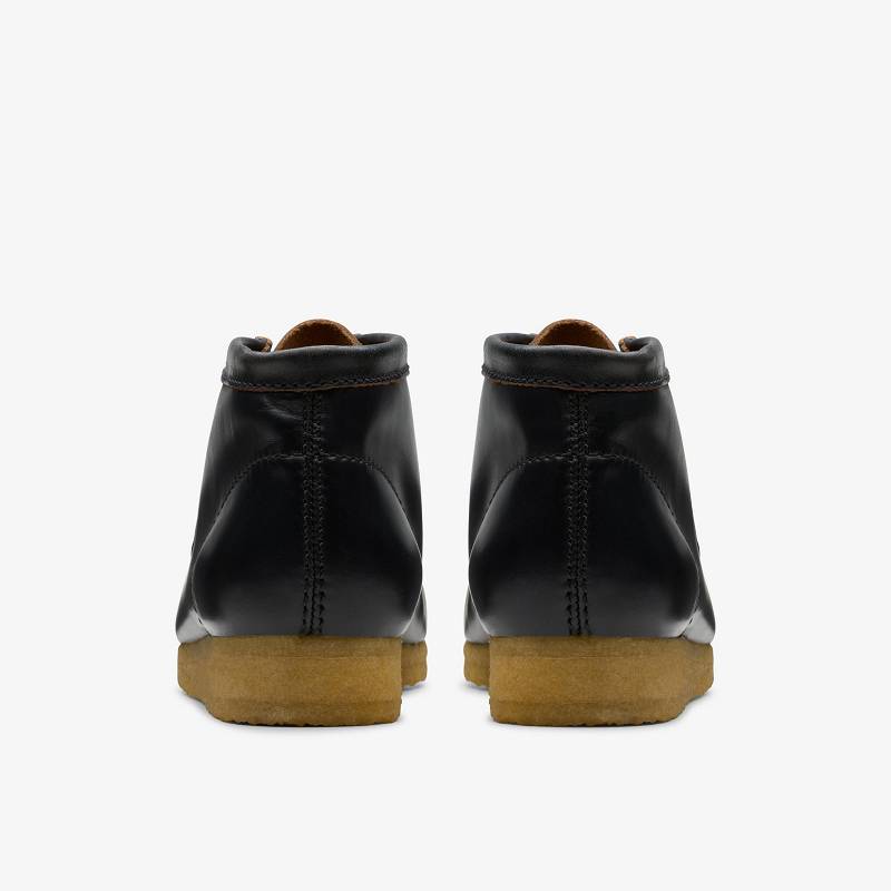 Black Smooth Leather Clarks Wallabee Boot | CLKS-84509