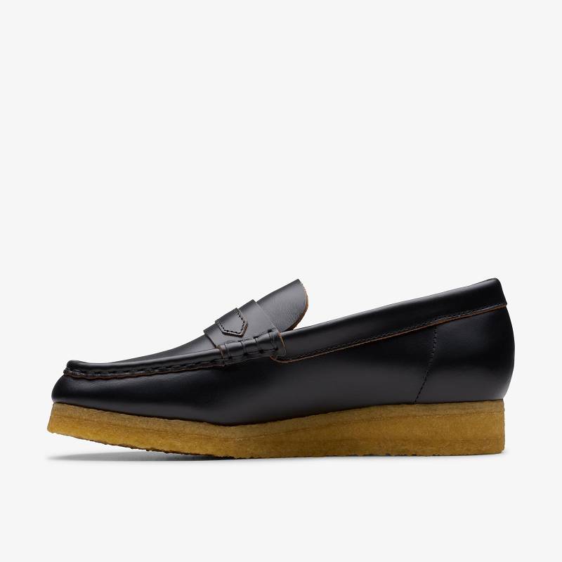 Black Smooth Leather Clarks Wallabee Loafer | CLKS-84824
