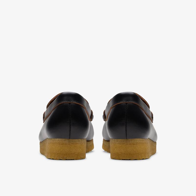 Black Smooth Leather Clarks Wallabee Loafer | CLKS-84824