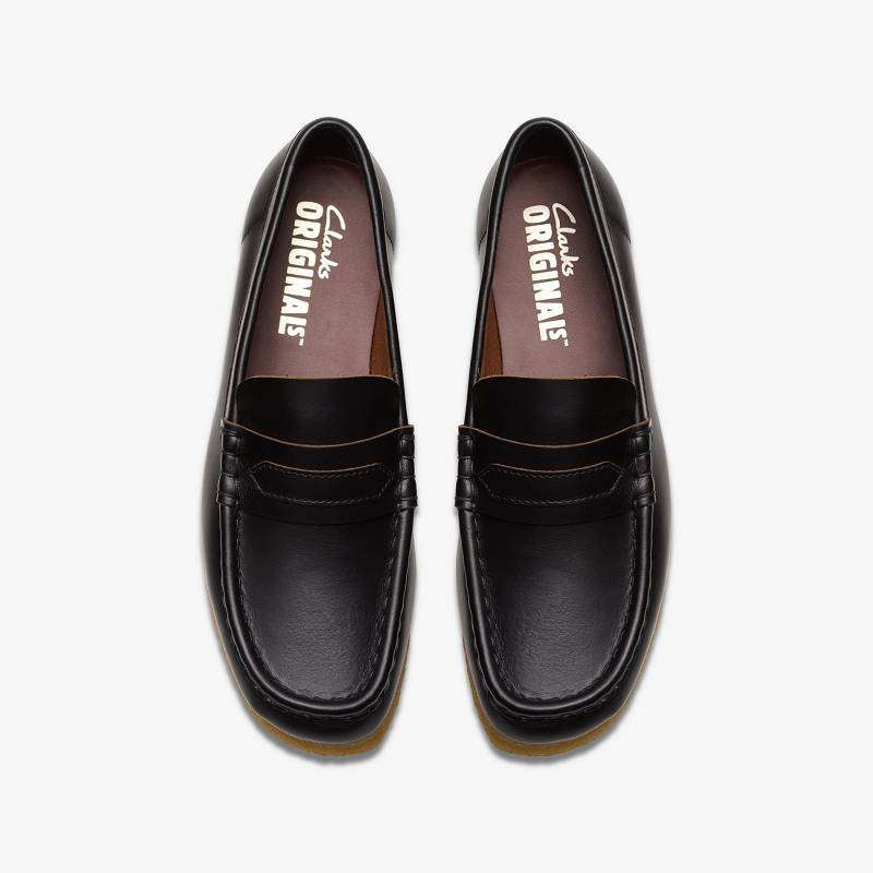 Black Smooth Leather Clarks Wallabee Loafer | CLKS-84824