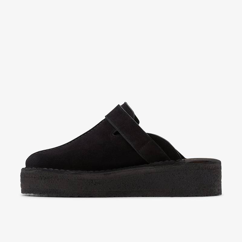 Black Suede Clarks Trek Wedge Mule | CLKS-84759