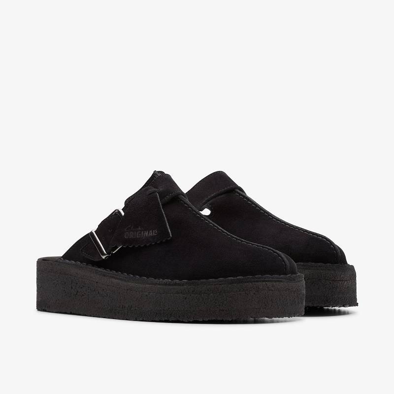 Black Suede Clarks Trek Wedge Mule | CLKS-84759