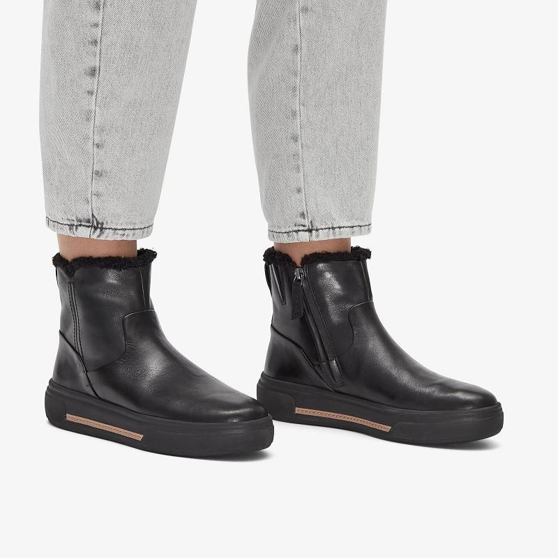 Black Warmlined Leather Clarks Hollyhock Lane | CLKS-85488
