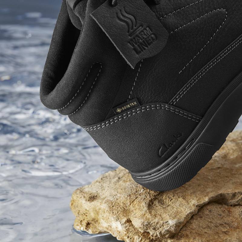Black Warmlined Leather Clarks Mapstone Hi Gore-Tex | CLKS-84250