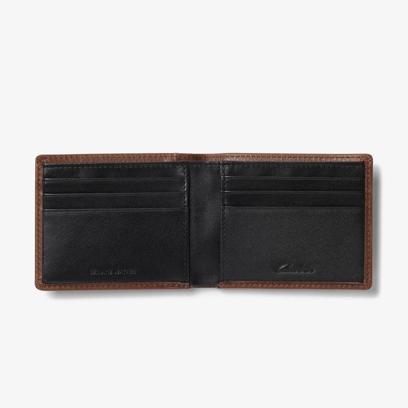 Brown Clarks Weathered Pebble Slimfold Wallet | CLKS-84163