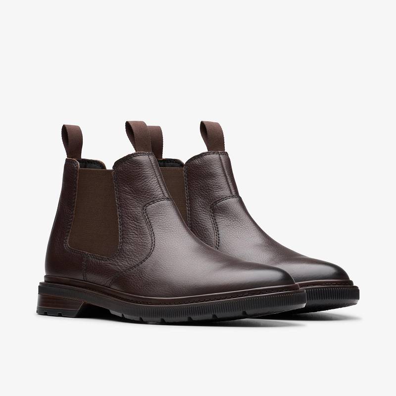 Dark Brown Leather Clarks Burchill Up | CLKS-84421